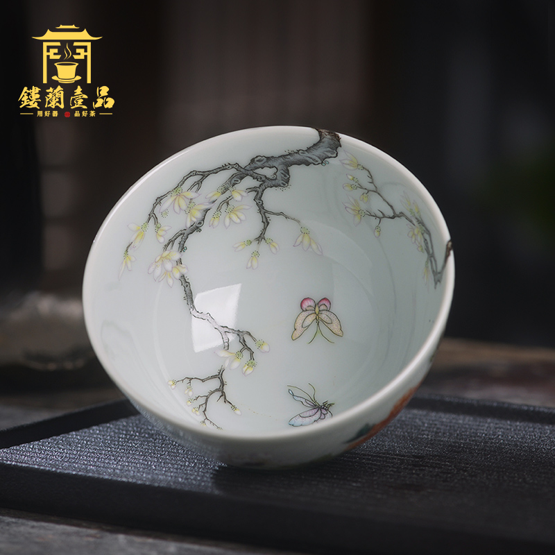 Jingdezhen ceramic all hand - made pastel wall peony master cup kung fu tea sample tea cup single cup tea cup