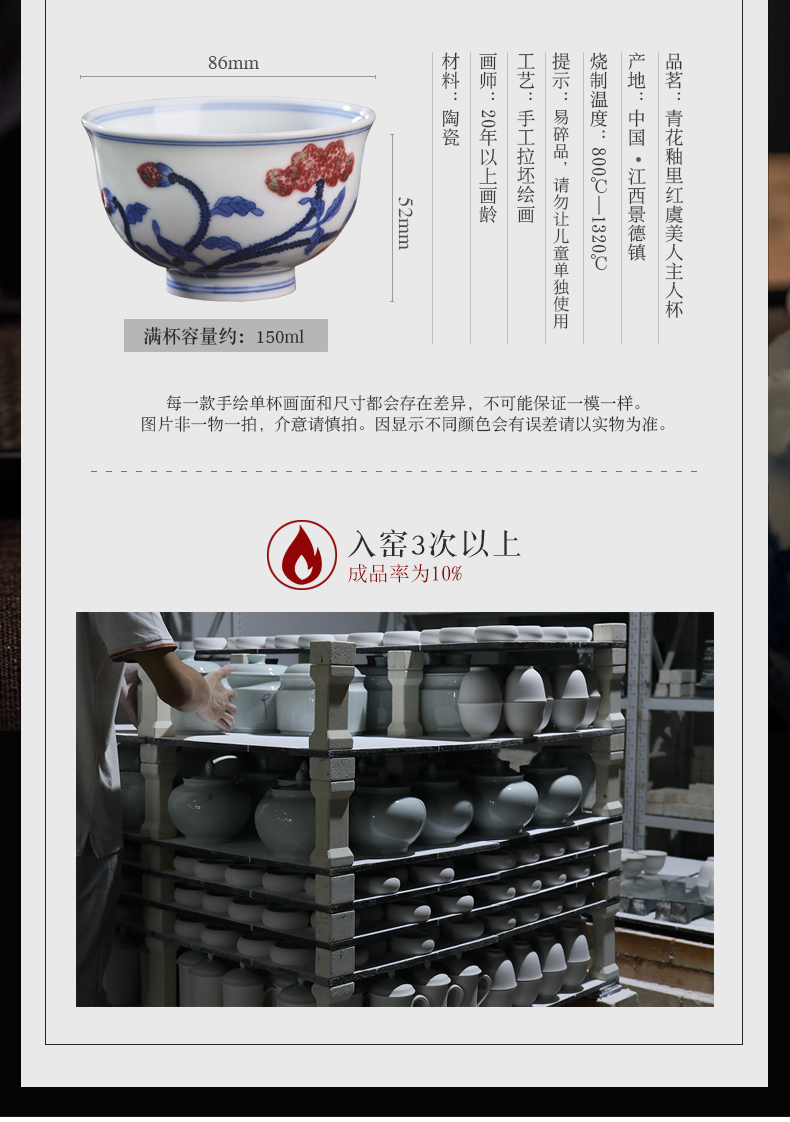 Jingdezhen blue and white youligong corn poppy ceramic all hand - made master cup tea single CPU kung fu tea cups