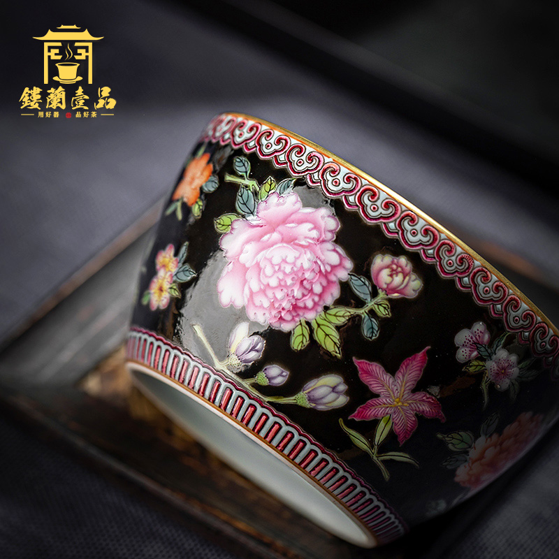 All hand pastel black flowers master single CPU jingdezhen ceramic kung fu tea set large sample tea cup tea bowl