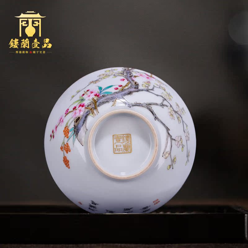 Jingdezhen ceramic pure hand draw pastel name plum large single master cup tea cup household kung fu tea set fragrance - smelling cup