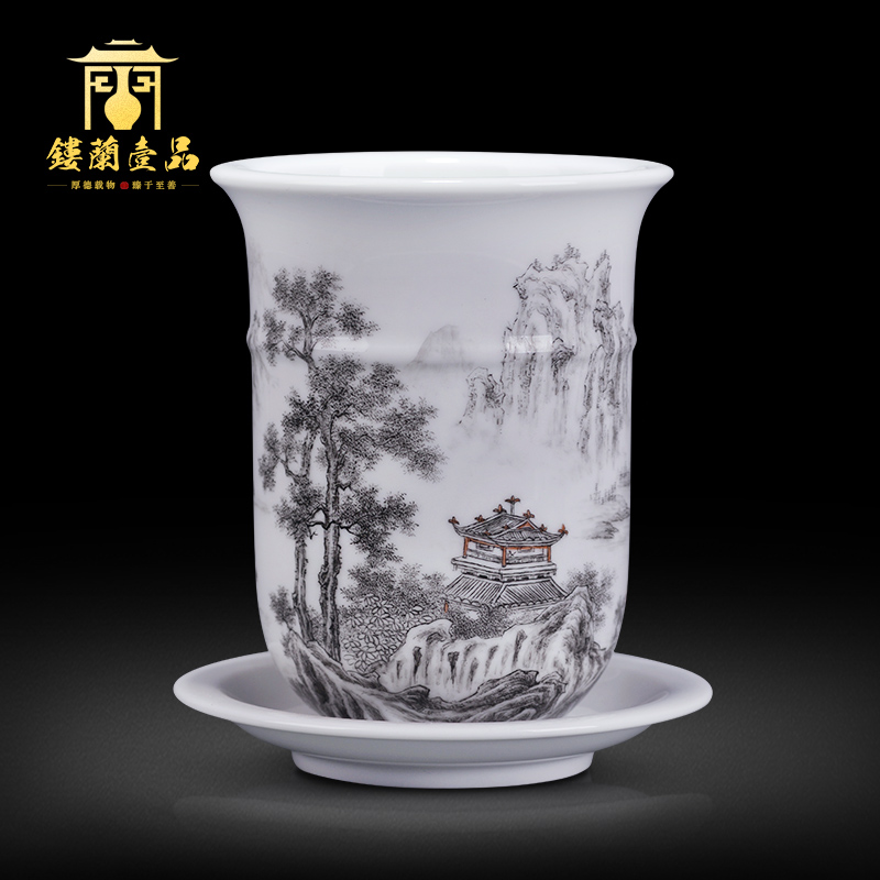 Jingdezhen ceramics all hand - made color ink landscape decoration collection flowerpot play elegant Chinese style household gift porcelain furnishing articles