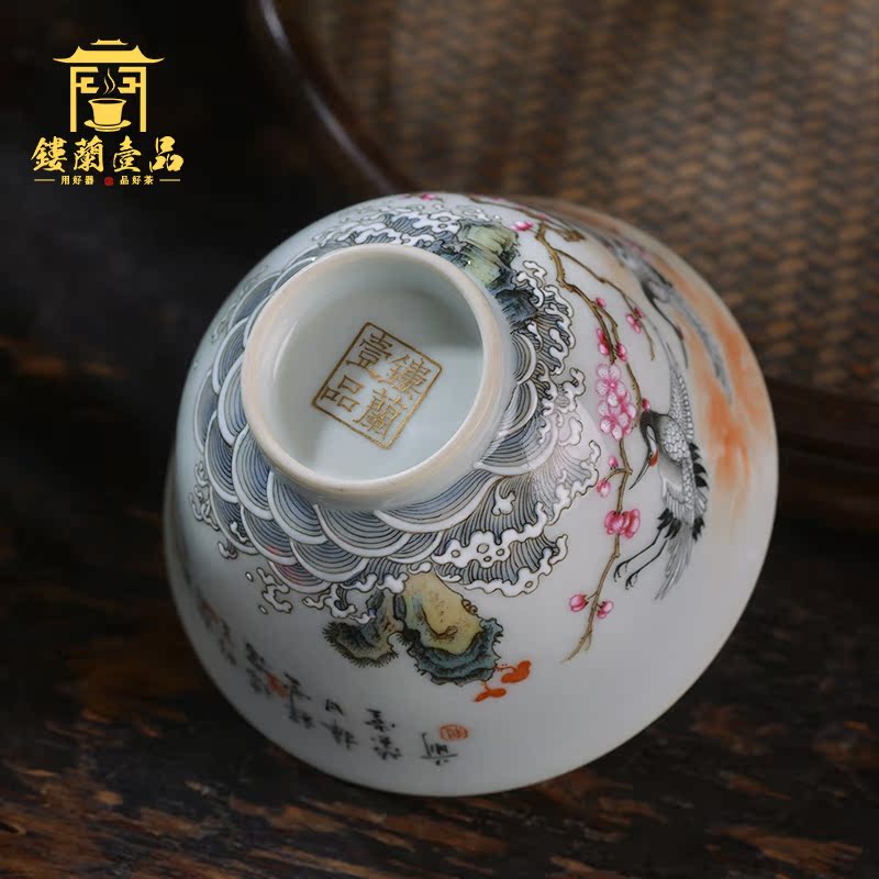 All hand - made pastel mei wife son crane master cup of jingdezhen ceramics kung fu tea tea cup large single CPU