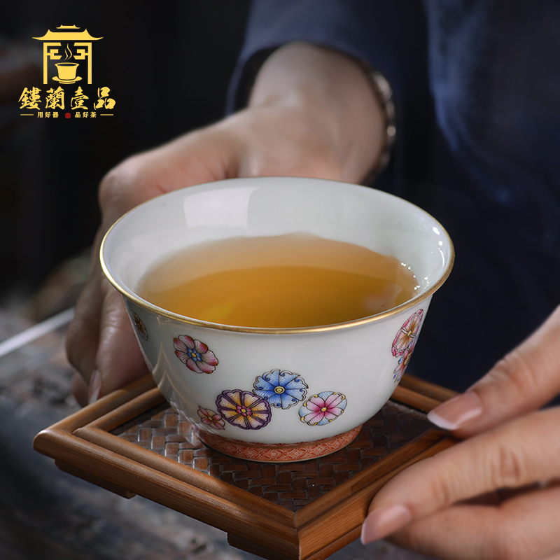 Jingdezhen TaoQuan hand - made pastel ball flower master cup tea cup single cup from the individual sample tea cup