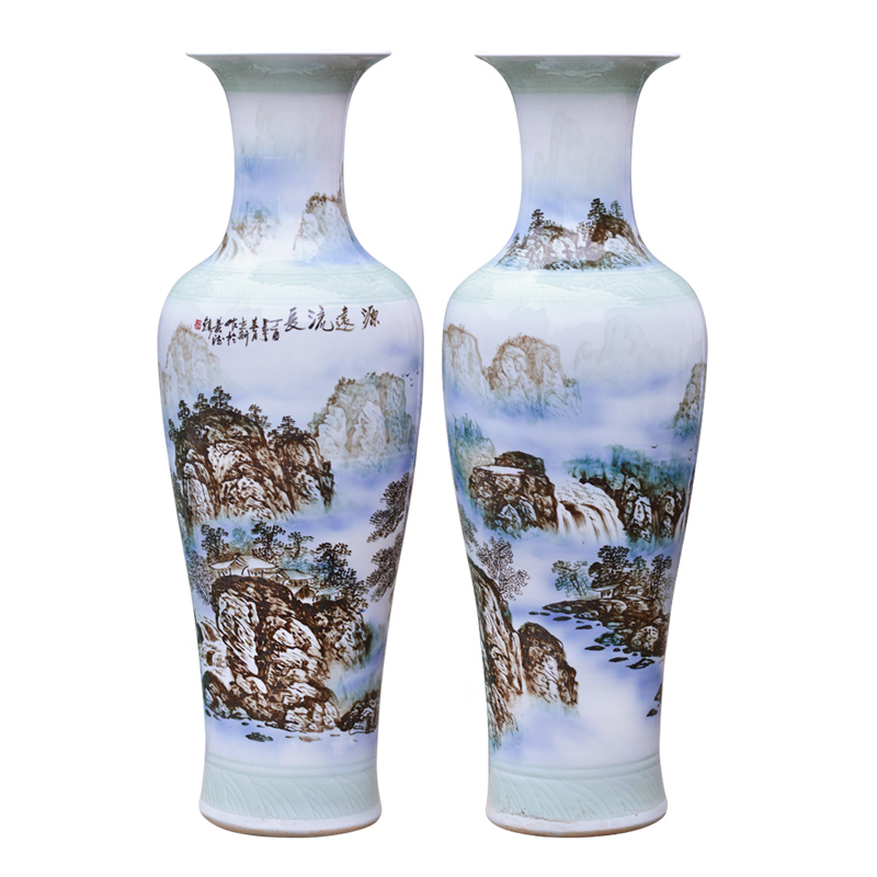 Jingdezhen ceramics hand - made scenery of large vases, new Chinese style villa living room hotel opening decorative furnishing articles