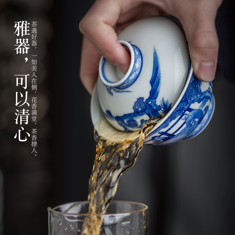 Jingdezhen ceramic hand - made porcelain maintain three characters to make tea tureen large bowl of kung fu tea sets tea cups
