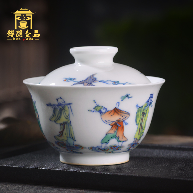 Jingdezhen ceramic all hand - made bucket colorful eight immortals only two to three tureen tea bowl of kung fu tea set individual with cover