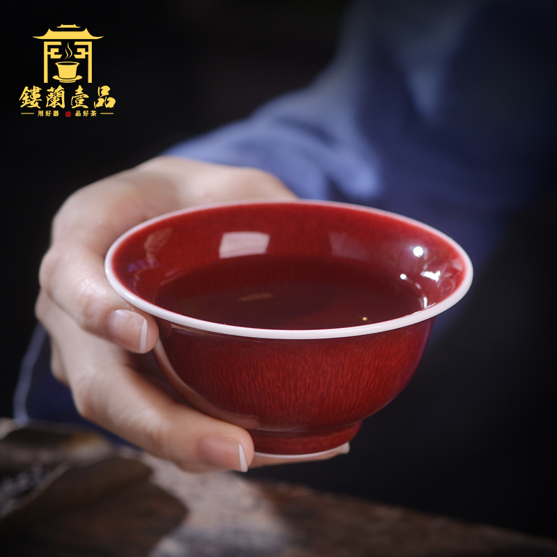 Jingdezhen up up with red glaze master cup single cup pressure hand cup cup single individual sample tea cup high - grade ceramics