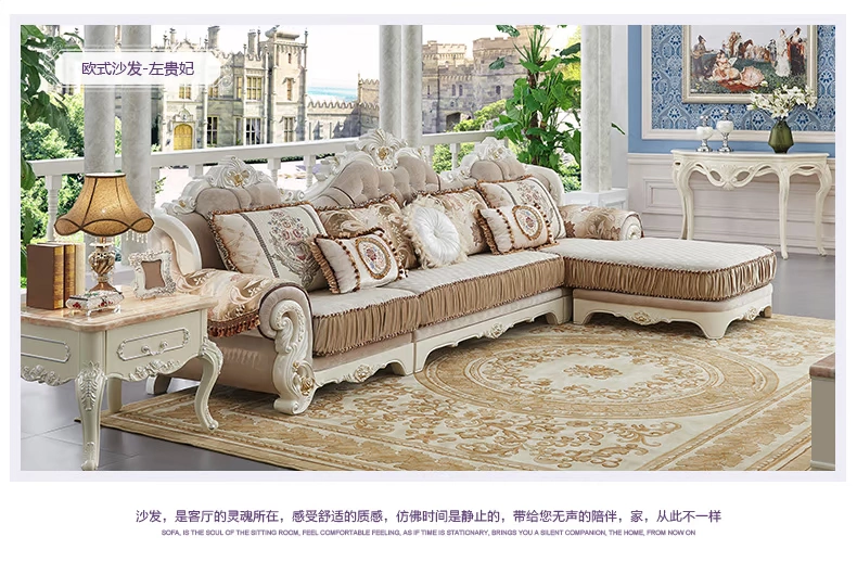 Nội thất rừng lớn Ghế sofa vải theo phong cách châu Âu Sofa + bàn cà phê + tủ TV + bên cạnh một số nội thất phòng khách G2 ghế thông minh
