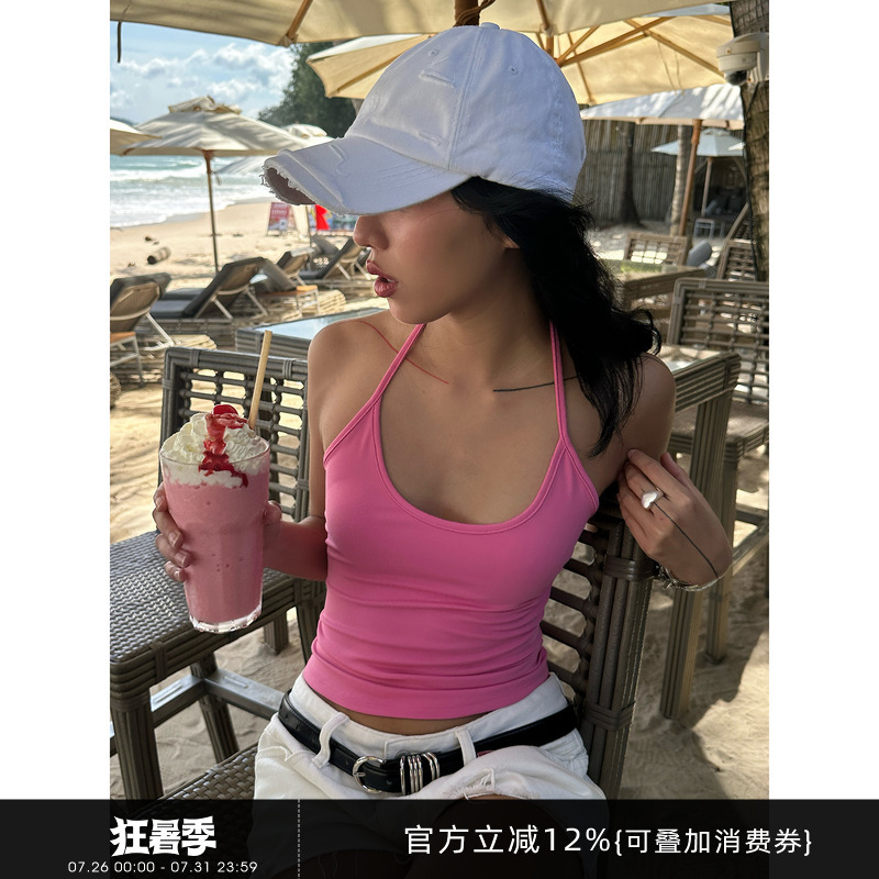 Gogoburn American Style Hot Girl Pink Halter Neck Camisole Women's 2026 Summer Sexy Outerwear Inner Wear Short Top Gogoburn American Style Hot Girl Pink Halter Neck Camisole Women's 2026 Summer Sexy Outerwear Inner Wear Short Top