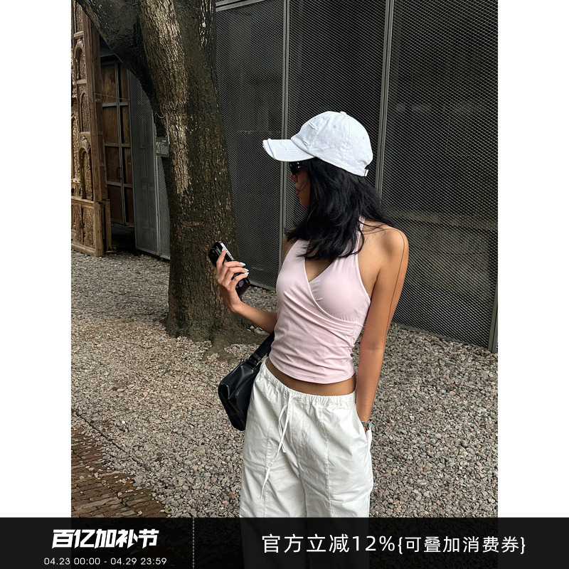 Gogoburn American Style Spicy Girl Pink Sleeveless Halter Neck Camisole Women's 2026 Summer Slim Fit Short Top