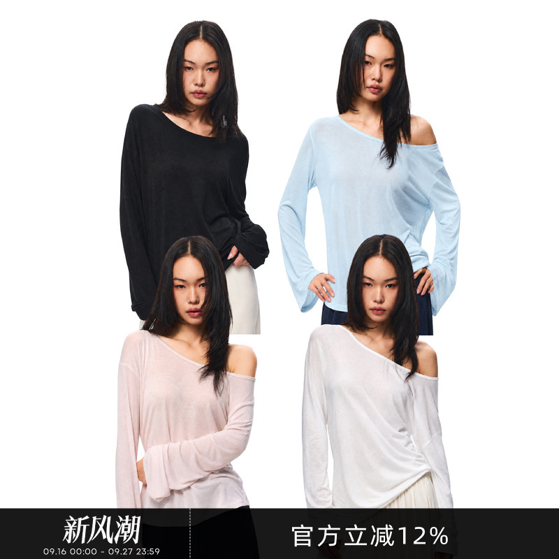 Gogo Burn Off-Shoulder Twist Backless Long-Sleeve T-Shirt for Women, Early Autumn New Thin Style, Pure Desire Style American Top Gogo Burn Off-Shoulder Twist Backless Long-Sleeve T-Shirt for Women, Early Autumn New Thin Style, Pure Desire Style American Top