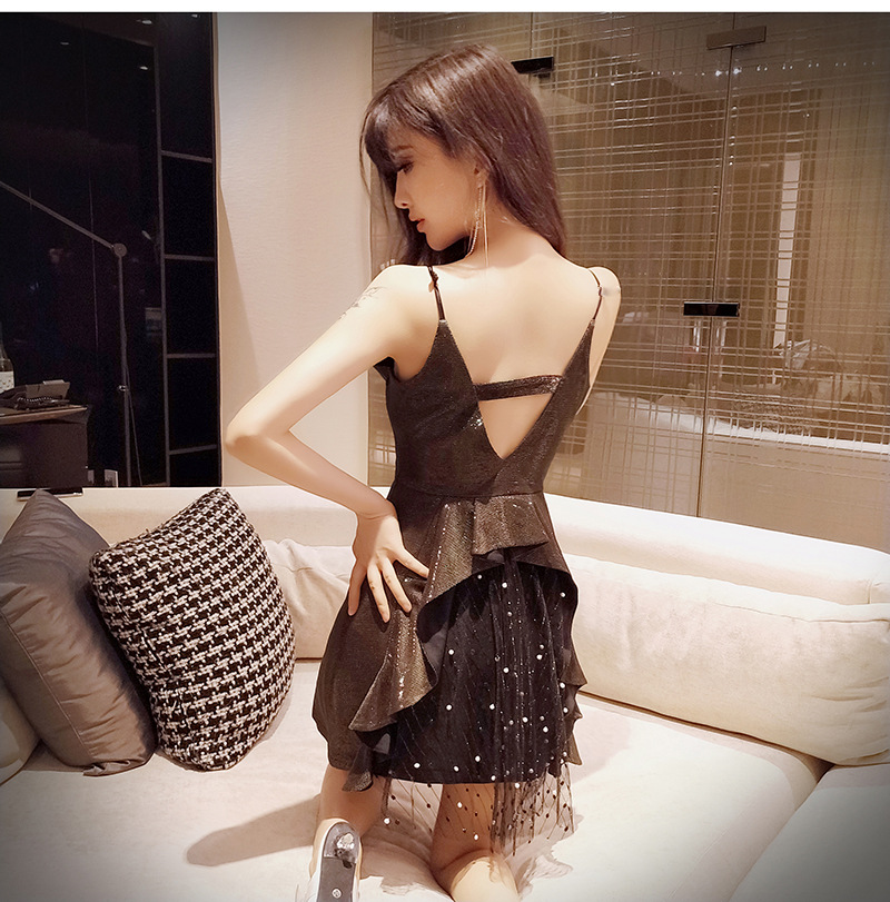 Váy hè 2019 gợi cảm của phụ nữ V-cổ hở lưng xẻ A-line Váy khâu dây váy váy H4206 - A-Line Váy đầm xòe công chúa cao cấp