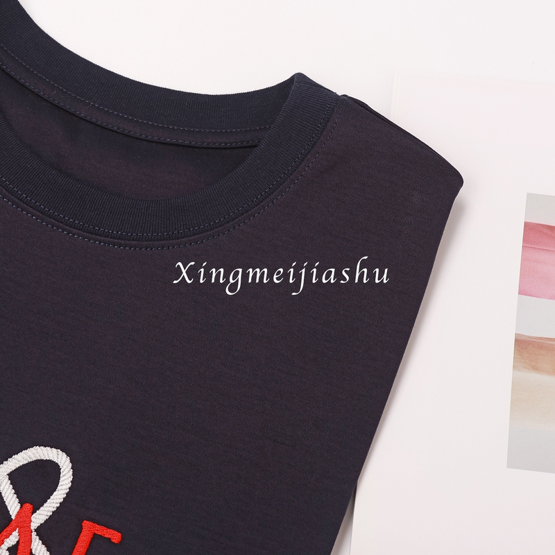 New Product on July 31St! Classic and High-End! Elegant and Complexion-Enhancing! Color-Blocked Letter Embroidery Round-Neck Short-Sleeve T-Shirt for Women