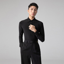 Art Shangdance New Latin practice Gongfu Mens Moden Performance Long sleeves Shirt Adult National Standard Dance Professional Competition Blouse