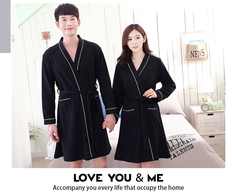 Cặp đôi áo ngủ nam dài tay cotton mùa xuân và mùa thu đám cưới mới cưới đồ ngủ buổi sáng áo choàng áo choàng cô dâu áo ngủ