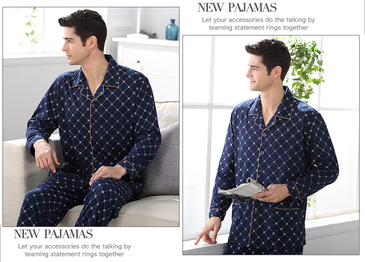 Bộ đồ ngủ nam cotton dài tay cho nam mùa xuân và mùa thu trung niên và người già đặc biệt cộng với phân bón XL cho nam bộ đồ trung niên đồ lót nam cao cấp