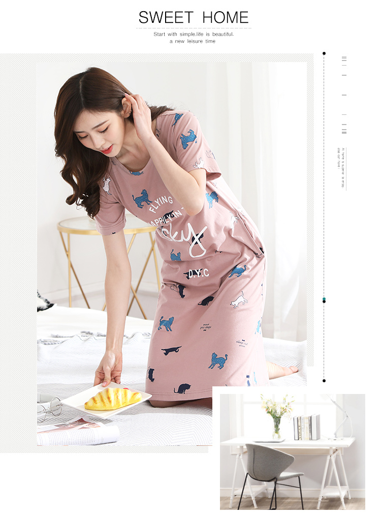 Mùa hè nightdress cotton lỏng ladies XL cộng với chất béo MM200 kg phụ nữ mang thai ăn mặc đồ ngủ mùa hè