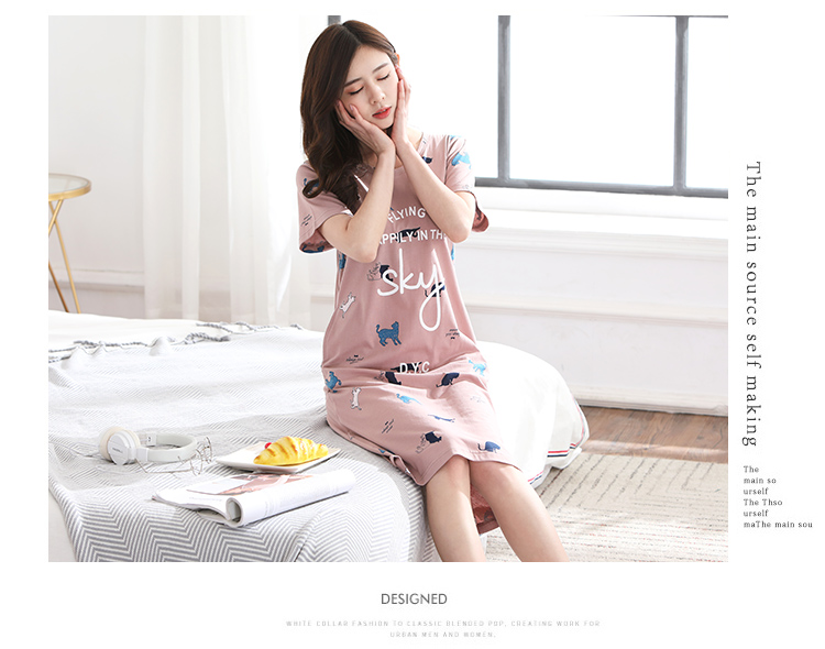 Mùa hè nightdress cotton lỏng ladies XL cộng với chất béo MM200 kg phụ nữ mang thai ăn mặc đồ ngủ mùa hè