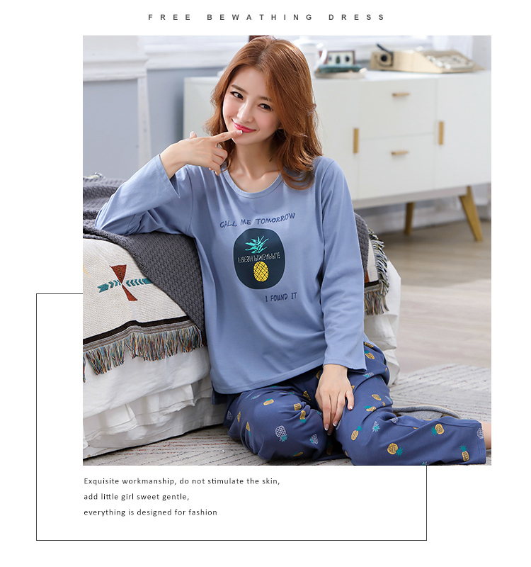 Đồ ngủ cực rộng cho nữ cotton dài tay mùa xuân và mùa thu lỏng lẻo cộng với phân bón để tăng 200 kg mỡ mm phù hợp với quý cô mùa hè 5XL pijama đôi