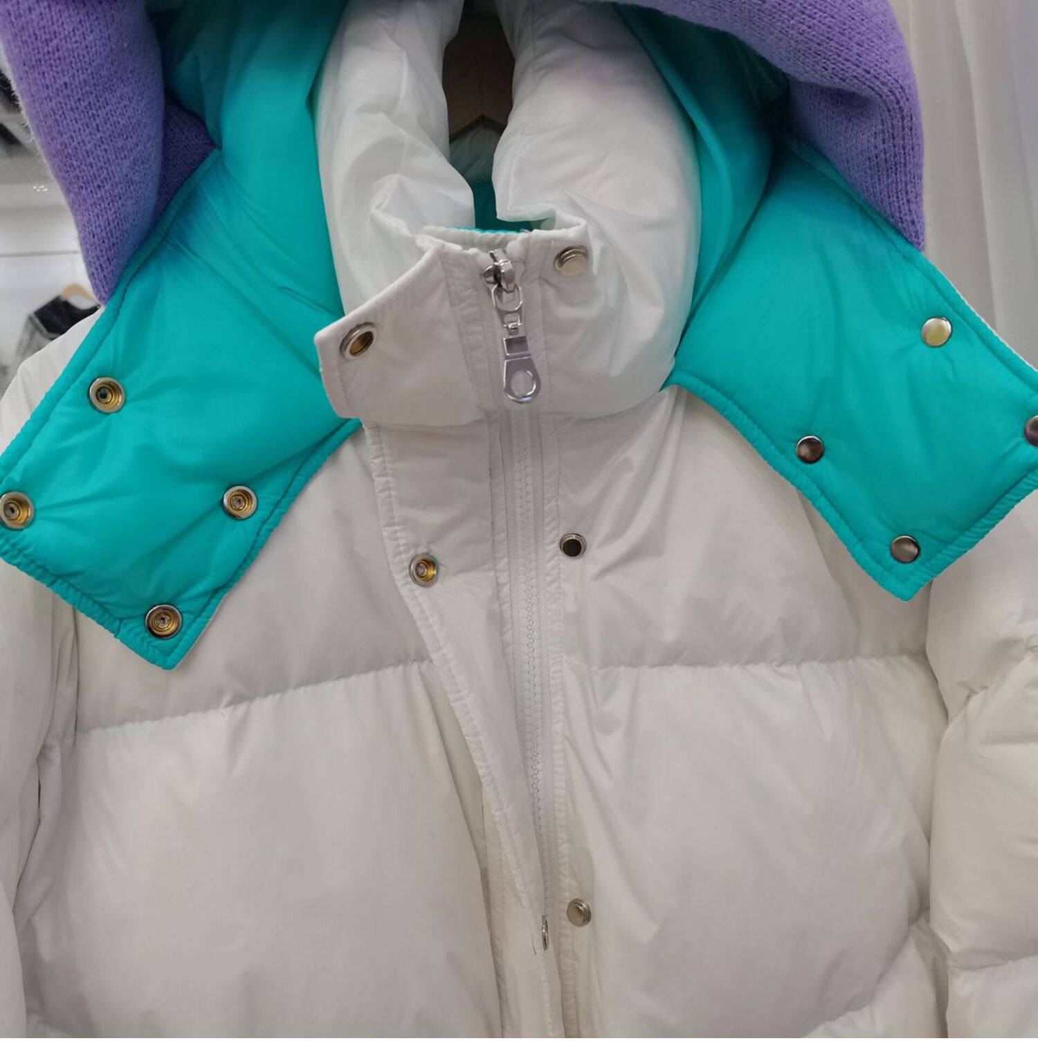 2022羽绒服女短款针织连帽拼接袖韩版糖果色反季清仓设计感外套潮详情14