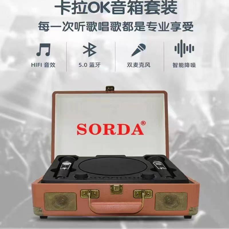 Sd2109 Retro Wooden Box Portable Bluetooth Speaker Wireless Dual Microphone Karaoke Machine Singing Outdoor Karaoke