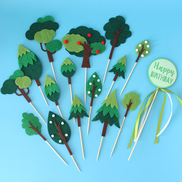 Party Baking Cake Decorate Sentery Sparkling Green Leafy Trees Seagrass Decorative Inserts of Sweet Pint Dress