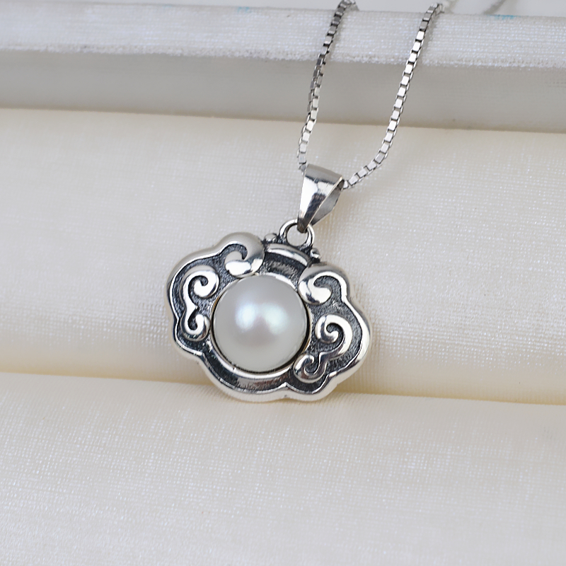 S925 Yintai Silver Craft Children's Lock Retro Ping Lock Pendant 8mm Fetal Hair Pearl Needless Empty Accessories 4753