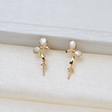 Серьги с бантиком, аксессуары из жемчуга, G18, золото 18 карат, простой и элегантный дизайн