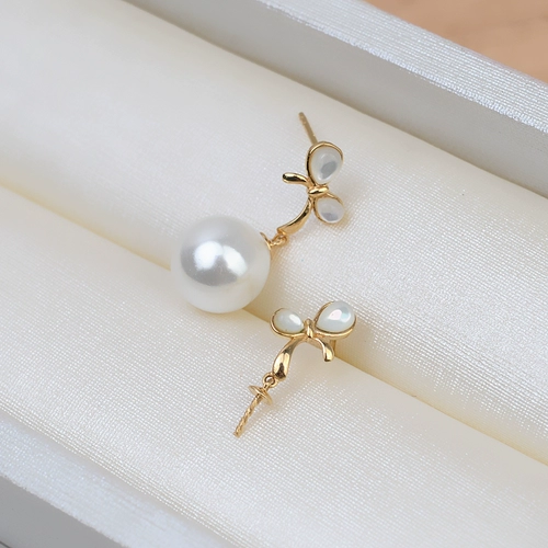 Серьги с бантиком, аксессуары из жемчуга, G18, золото 18 карат, простой и элегантный дизайн