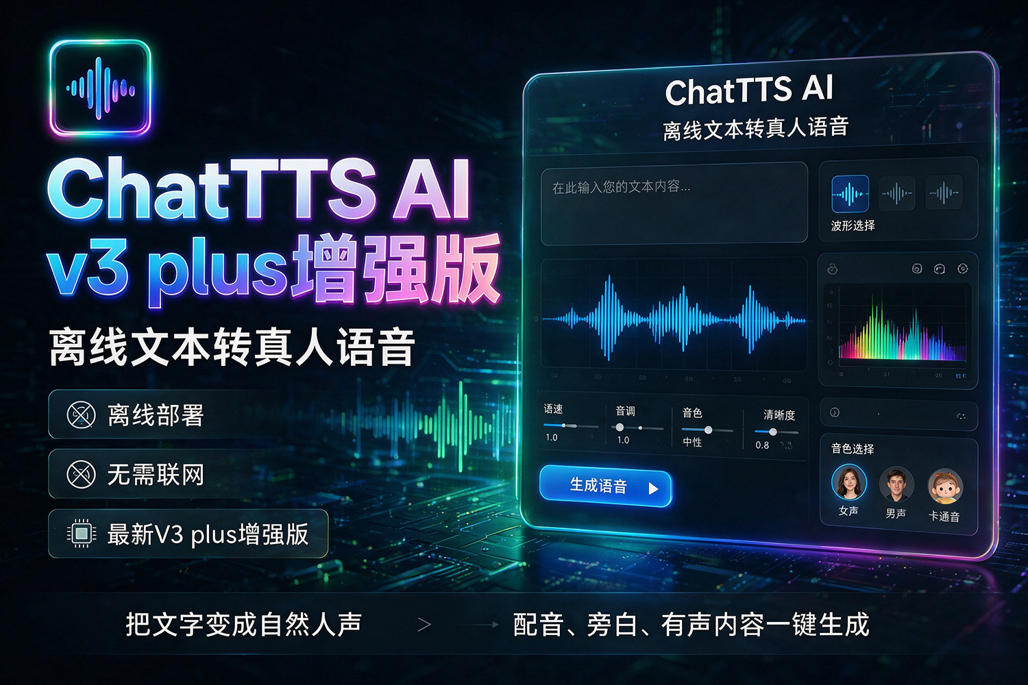 ChatTTS AI v3.0 plus增强版 文本转语音真人AI软件一键合成离线部署整合包Win+Mac