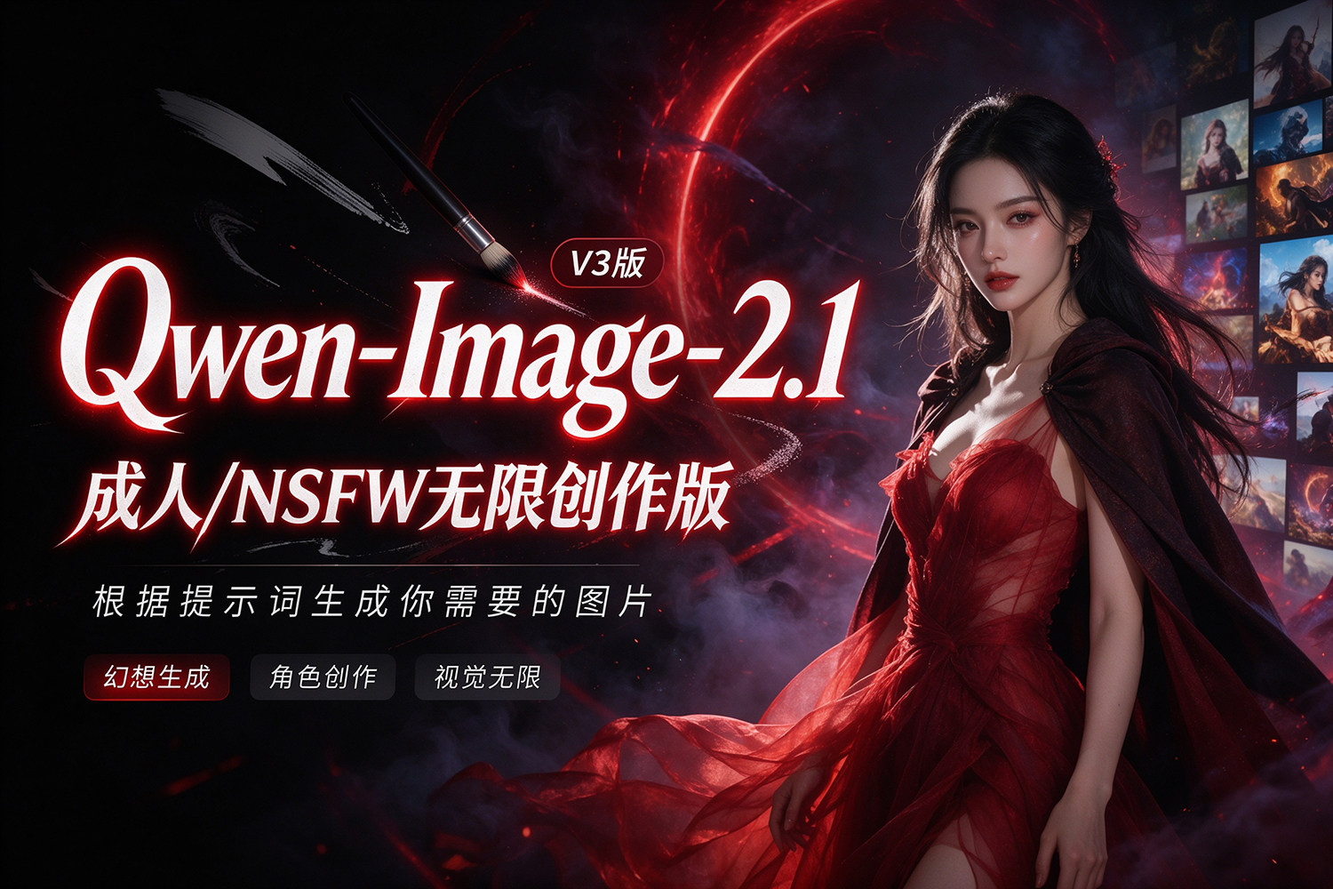 Qwen-Image-2.1 V3版：成人版/NSFW无限创作版 本地无审查图像生成与编辑，敏感内容直接生成，个人创作更自由