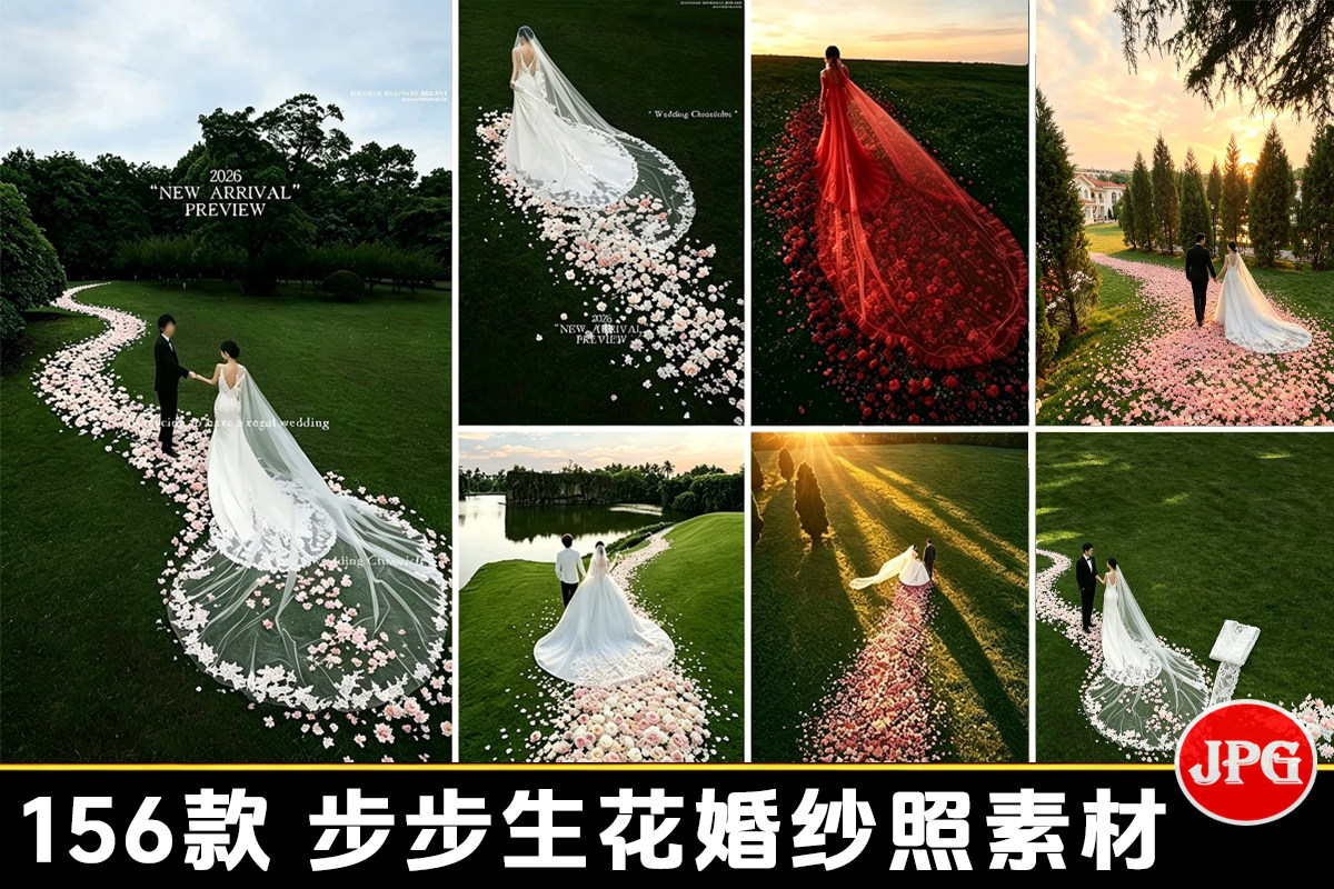 【JPG】唯美浪漫步步生花草坪婚纱照背景素材婚纱照后期溶图JPG高清图片