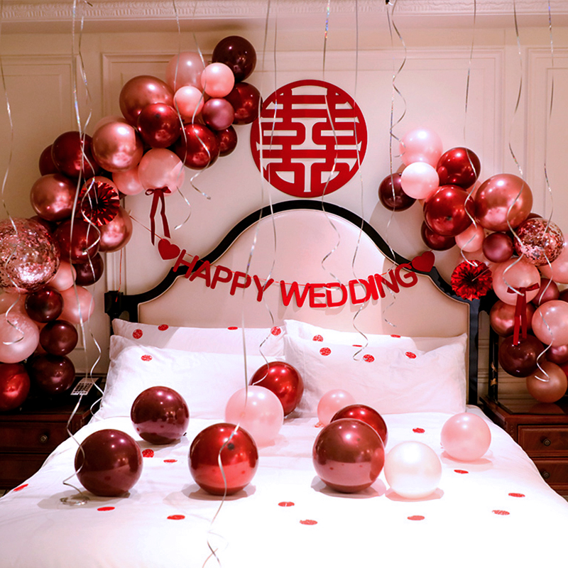 Netred wedding room arranged creative balloon chain package proposalsWhite romantic new room bedroom wedding decoration items