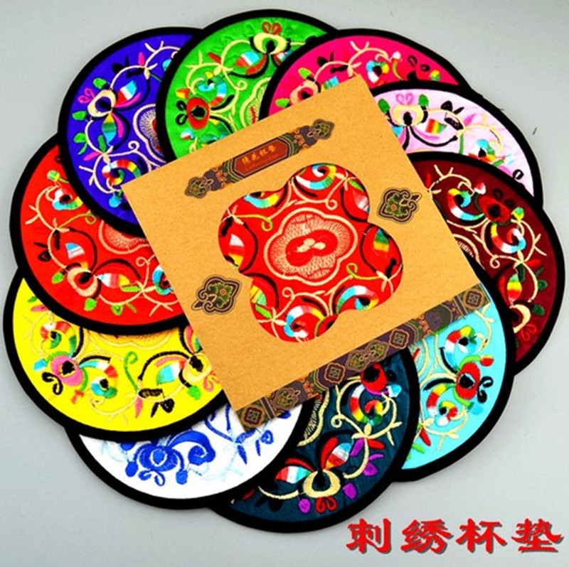 Miao Embroidery Cloth Art Embroidery China Wind Cup Cushion Suit Creative Thermal Insulation Mat Featured Foreign Gift National Characteristics