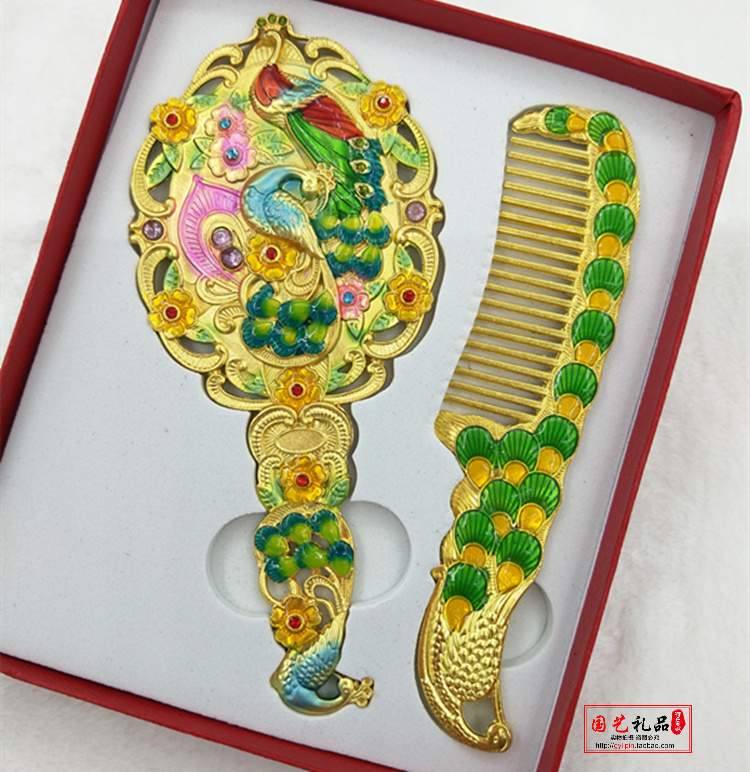 Cloisonne national style hollow cosmetic mirror convenient mirror Copper retro small mirror to carry with you