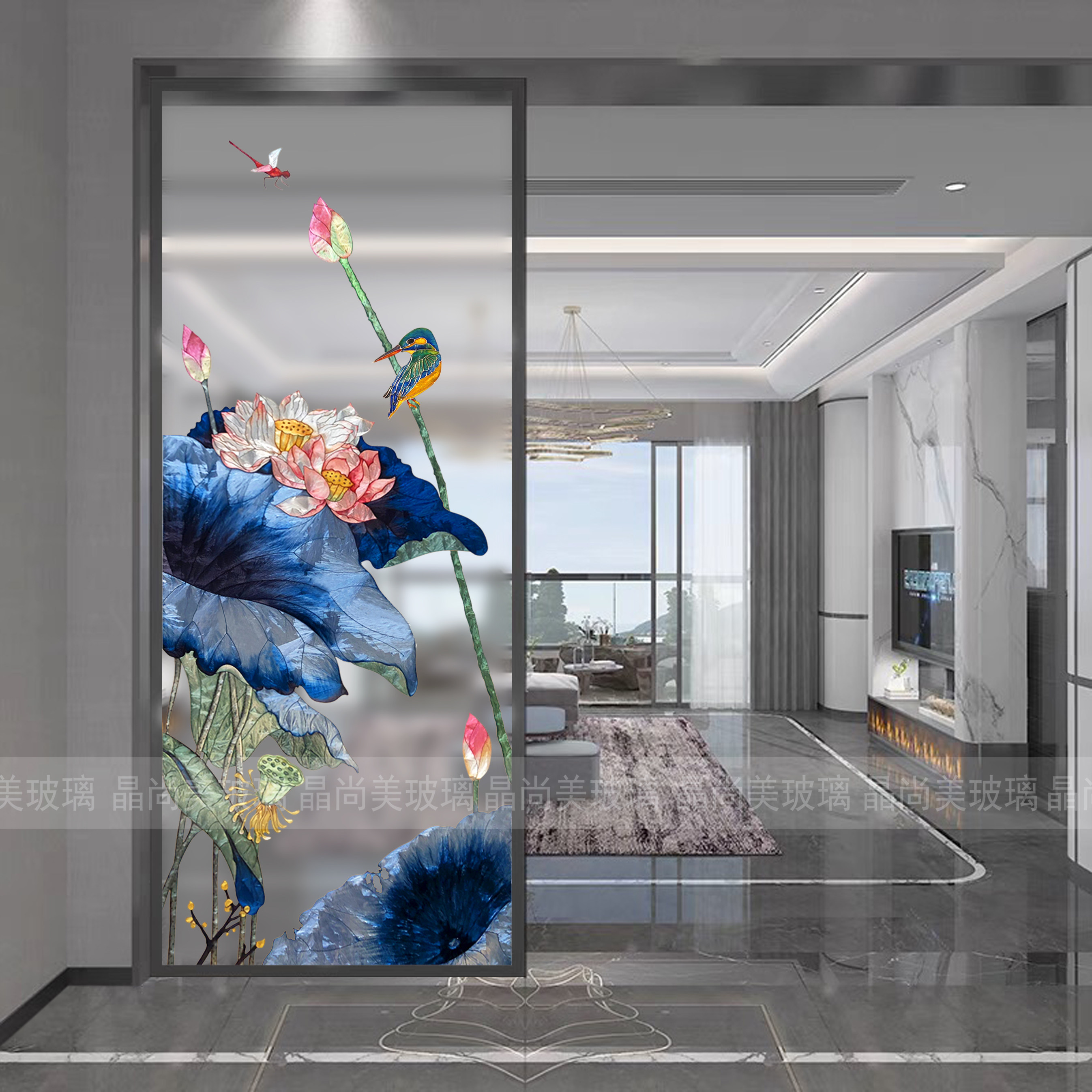 Cloisonne glazed enamel Caijing Shangmei art glass new Chinese style partition screen modern high-end light luxury country style