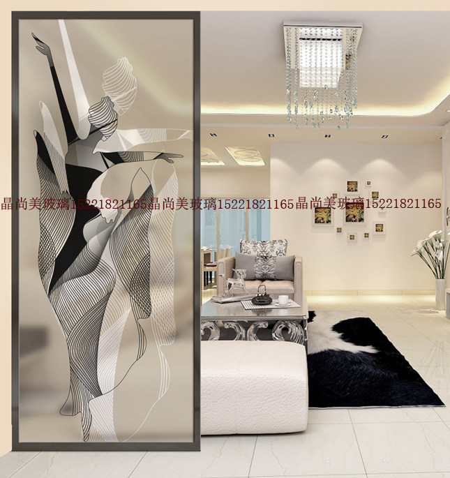 Custom Art Glass Modern minimalist Decorative Living Room Screen Partition Mystic Background Steel Frosted Frosted Water Ink