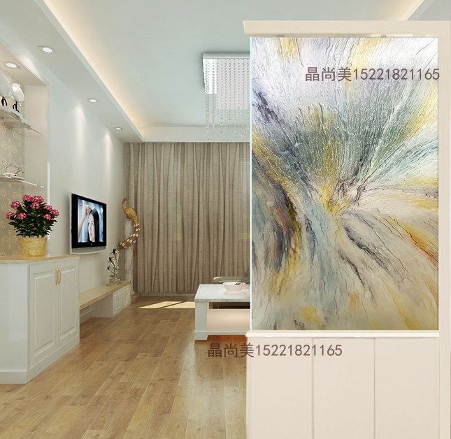 Art Glass Genguan Brief Light Extravagant Modern Solid Mesh Red Grain Bifacial Steel Partition Screen Water Ink Abstraction