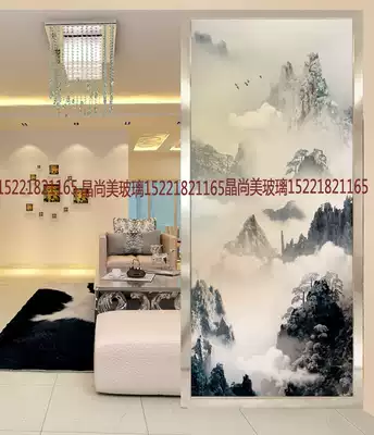 Art glass shoe cabinet partition screen porch double-layer laminated tempered glass New Chinese landscape painting