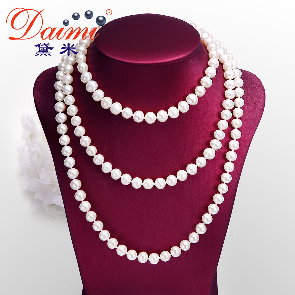Demi Shanmei 8-9mm200cm near round freshwater pearl sweater chain female multi-layer long version necklace to send mom