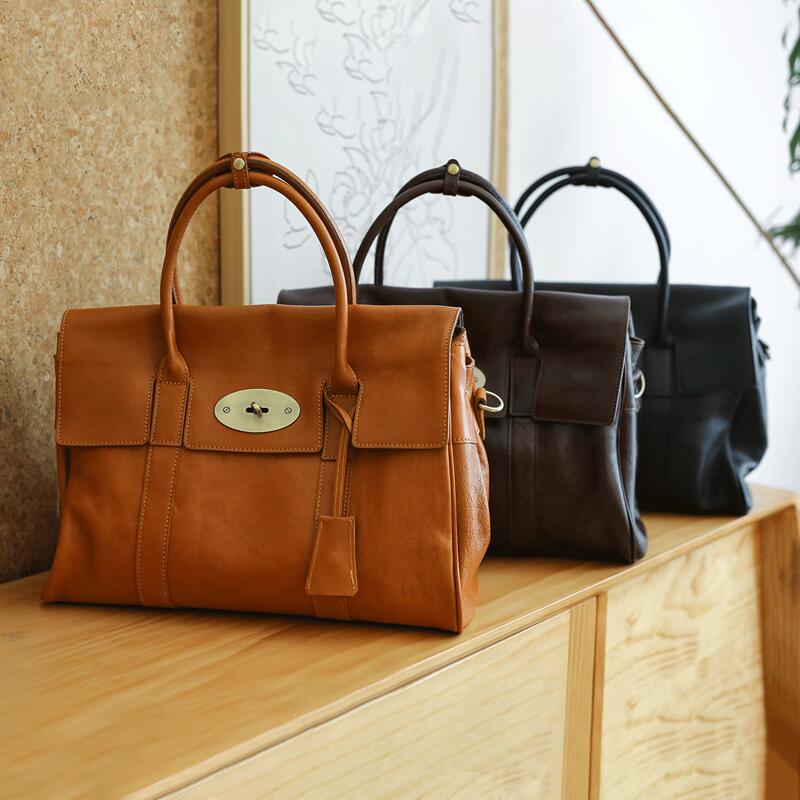 Ruchiqi First-Layer Vegetable-Tanned Leather Large-Capacity Versatile Genuine Leather Tote Bag, Laptop Bag, Handbag, Briefcase for Women