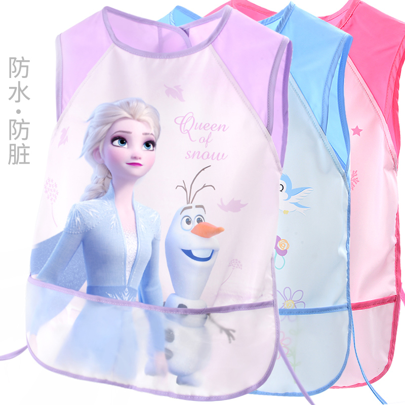 Children's Eating Bib Apron Waterproof and Anti-Dirty Cartoon Elsa Princess Girl Painting Apron Baby Girl Feeding Bib Children's Eating Bib Apron Waterproof and Anti-Dirty Cartoon Elsa Princess Girl Painting Apron Baby Girl Feeding Bib