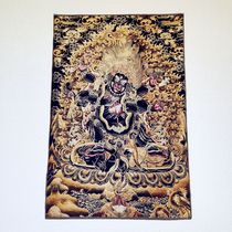 Thangka gold silk embroidery brocade tantric embroidery black gold six-armed Mahakala Mahakala protector statue 90*60cm