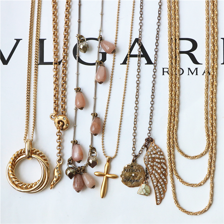 Japan Brings Back Vintage Second-Hand Jewelry Plain Gold Rhinestone Natural Stone Single Circle Three-Strand Clavicle Chain Sweater Chain