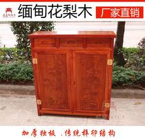 Red Wood Furniture Burmese Flowers Pear Wood Shoes Cabinet Solid Wood Two Doors Lockers Chinese Style Cabinet Door Hall Cabinet Xuanguan Cabinet