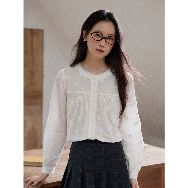 Mixabo Lace Shirt for Women, Long-Sleeved White Embroidered Lace Trim Button-Up Cardigan, Unique Design Top Mixabo Lace Shirt for Women, Long-Sleeved White Embroidered Lace Trim Button-Up Cardigan, Unique Design Top