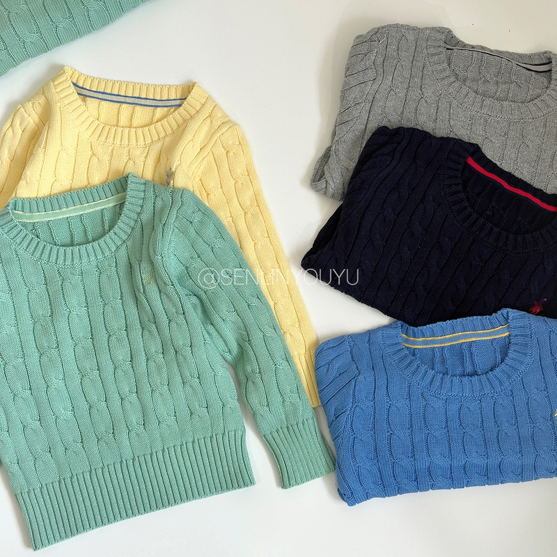 Youyu's New Little Horse Embroidery Children's Sweater, Pure Cotton Cable Knit Sweater, Preppy Style, Warm Baby Top for Autumn and Winter
