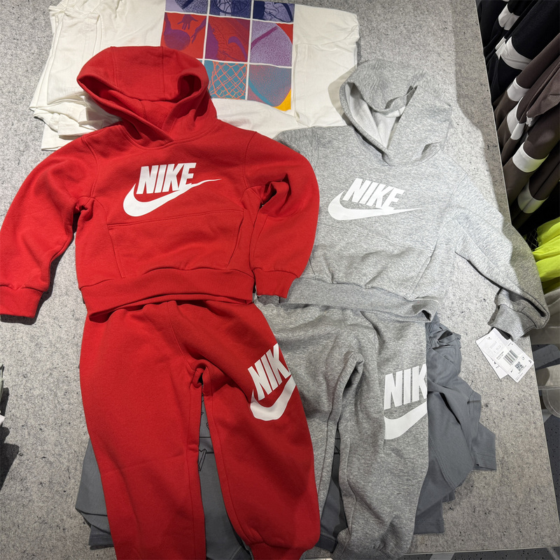 Free Shipping [Special Offer] Nike Children's Casual Sports Top and Pants Fleece-Lined Warm Set Fv6007