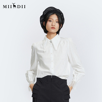 Riddle Bottom 2022 Fall New Retro Lantern Sleeve Long Sleeve Pure Cotton Shirt Woman 228MC6107