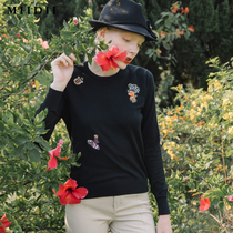 MIIDII riddle early autumn new product fit round neck pattern embroidered pullover sweater long sleeve 201MZ0450